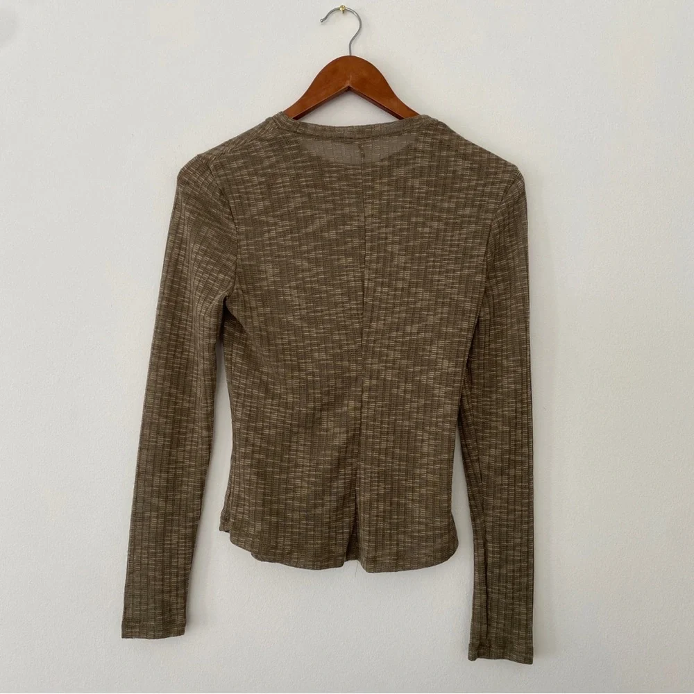 NWT Intimately Free People Deep Army Olive Green Ribbed Long Sleeve Top Small S